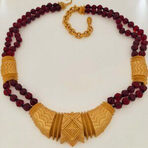 Rare HTF Vintage (1990) Mary McFadden Necklace 22K & Glass Necklace